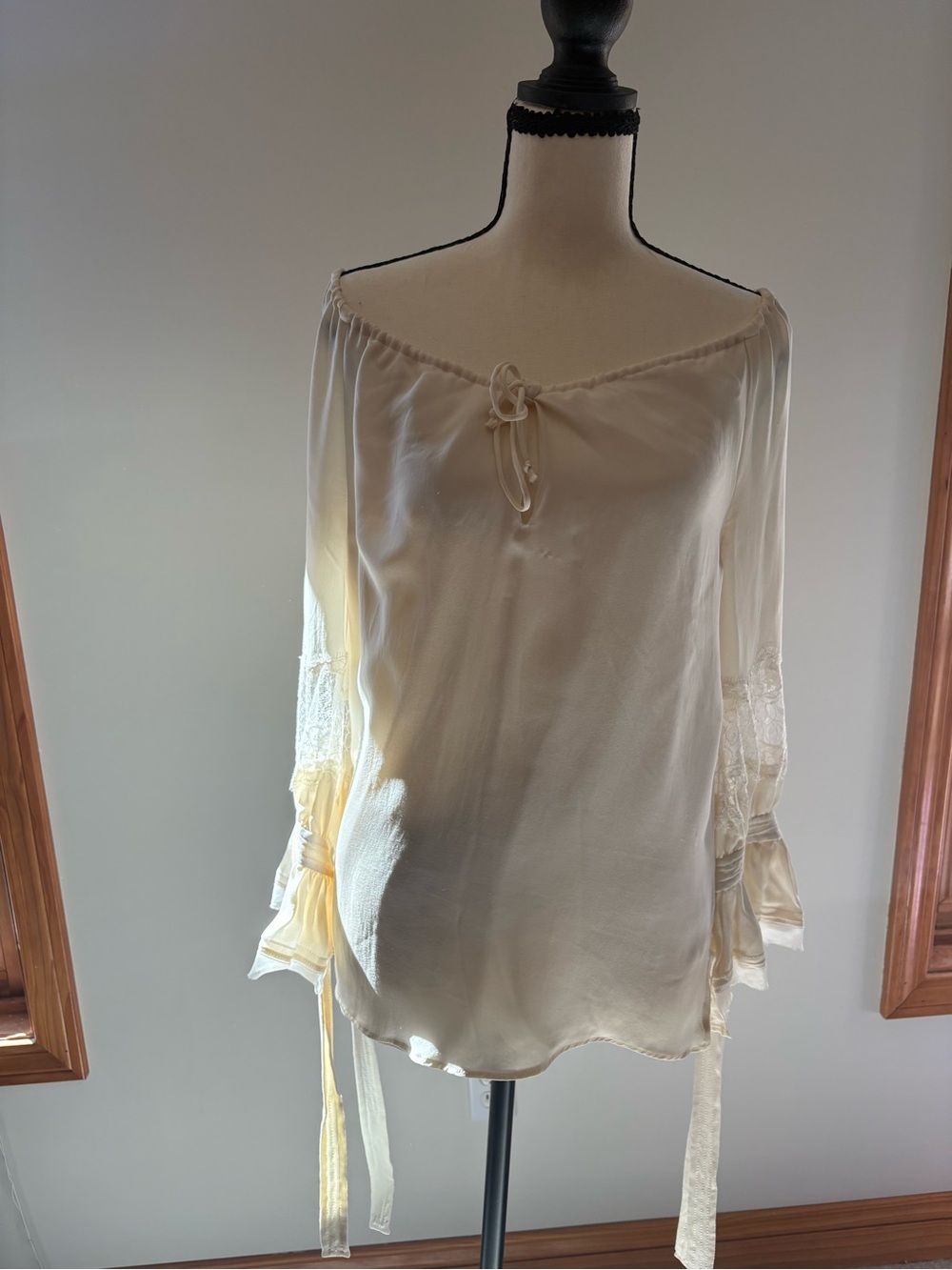 Tory Burch WILLOW BLOUSE Ivory Top Lace 100% SILK Dress Shirt Baby Doll